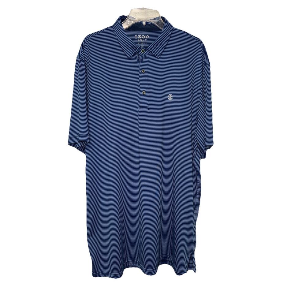 IZOD Golf Polo Shirt Men’s XLT Blue Striped Stretch Performance Short Sleeve
